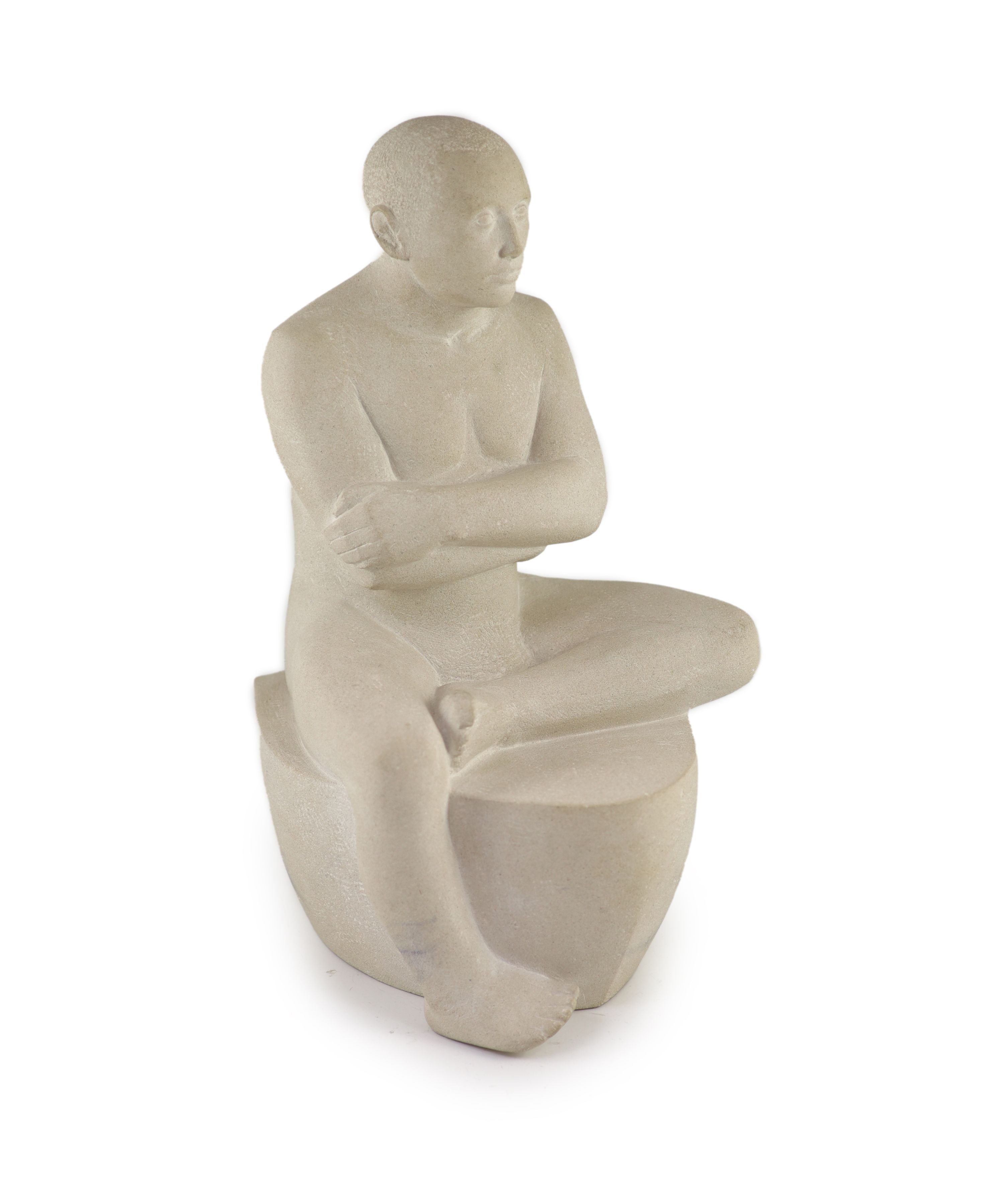 Andre Wallace FRSS, (1947-), Seated male bather, Portland stone, 45.5cm high